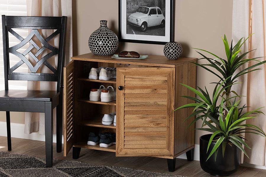 Wholesale Interiors Shoe Storage - Coolidge Oak Brown Finished Wood 2-Door Shoe Storage Cabinet