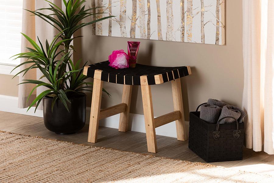 Wholesale Interiors Benches - Nahla Rustic Mid-Century Modern Black and Oak Brown Finished Wood Accent Bench