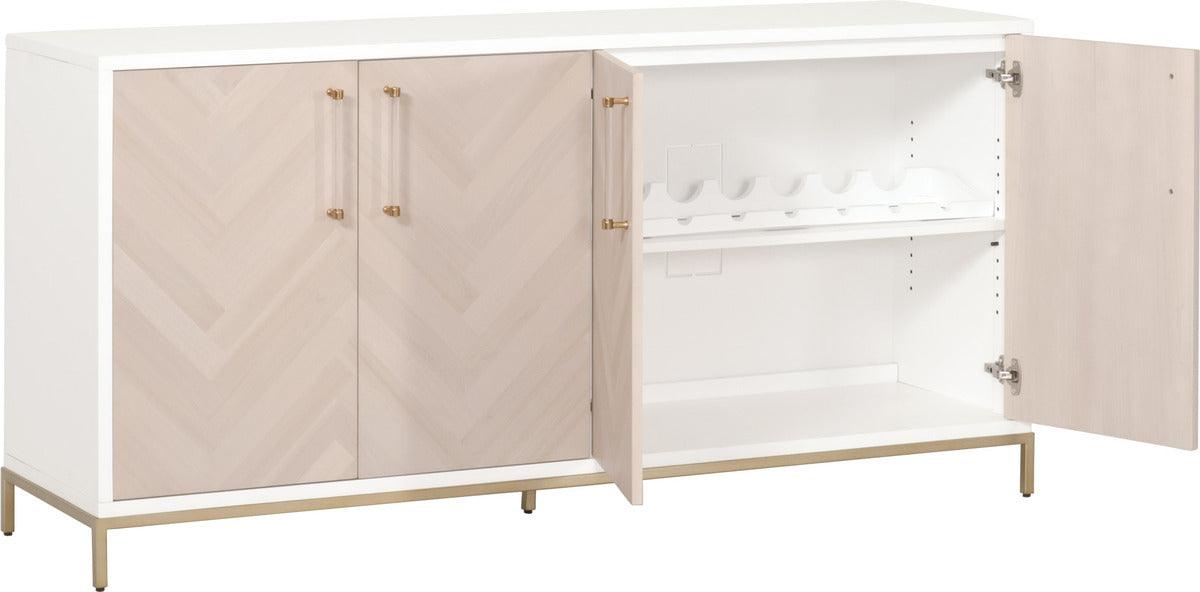 Essentials For Living TV & Media Units - Nouveau Media Sideboard Herringbone Wash, Matte White, Brushed Brass