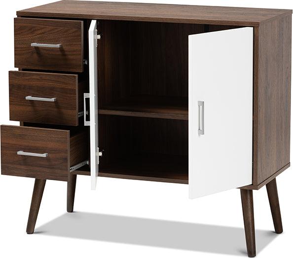 Wholesale Interiors Buffets & Cabinets - Leena Mid-Century Modern Two-Tone White and Walnut Brown Finished Wood 3-Drawer Sideboard Buffet