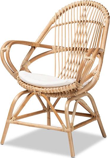 Wholesale Interiors Accent Chairs - Jayden Modern Bohemian White Fabric Upholstered and Natural Brown Finished Rattan Accent Chair