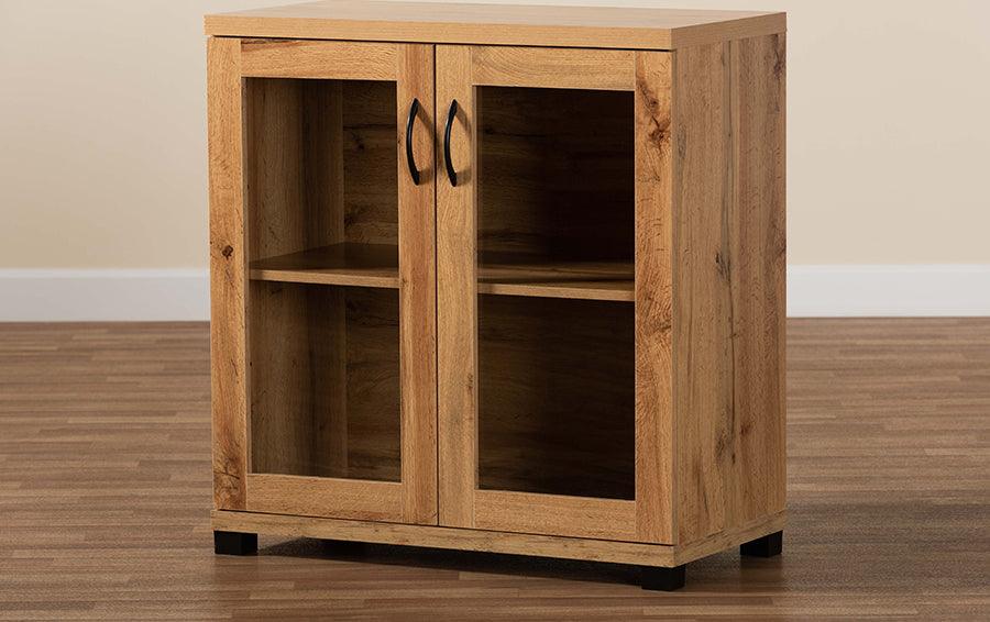 Shop Zentra Oak Brown Finished Wood 2-Door Storage Cabinet with Glass Doors, Buffets & Cabinets