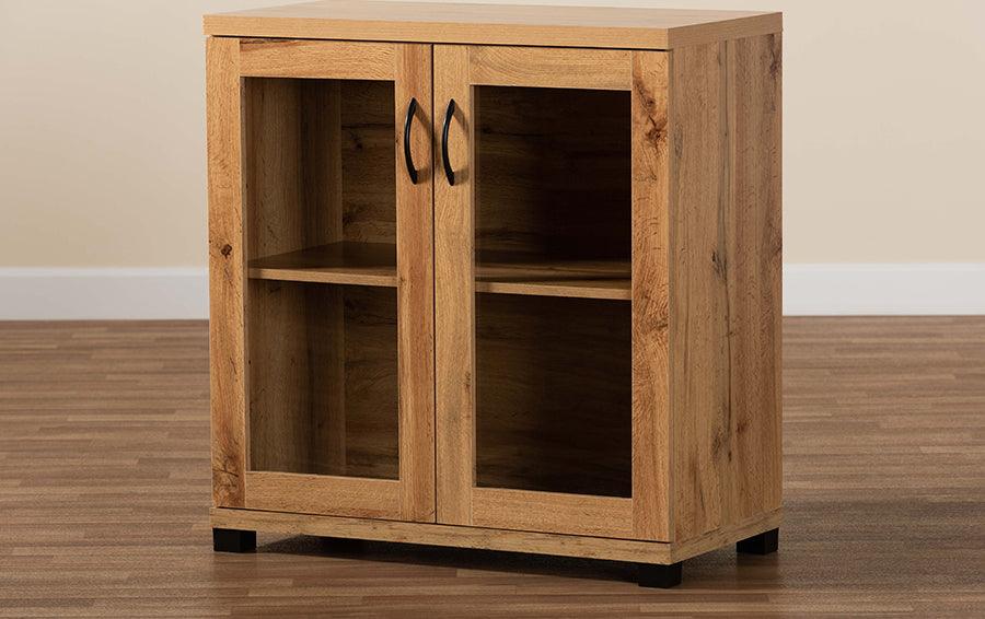 Wholesale Interiors Buffets & Cabinets - Zentra Oak Brown Finished Wood 2-Door Storage Cabinet with Glass Doors