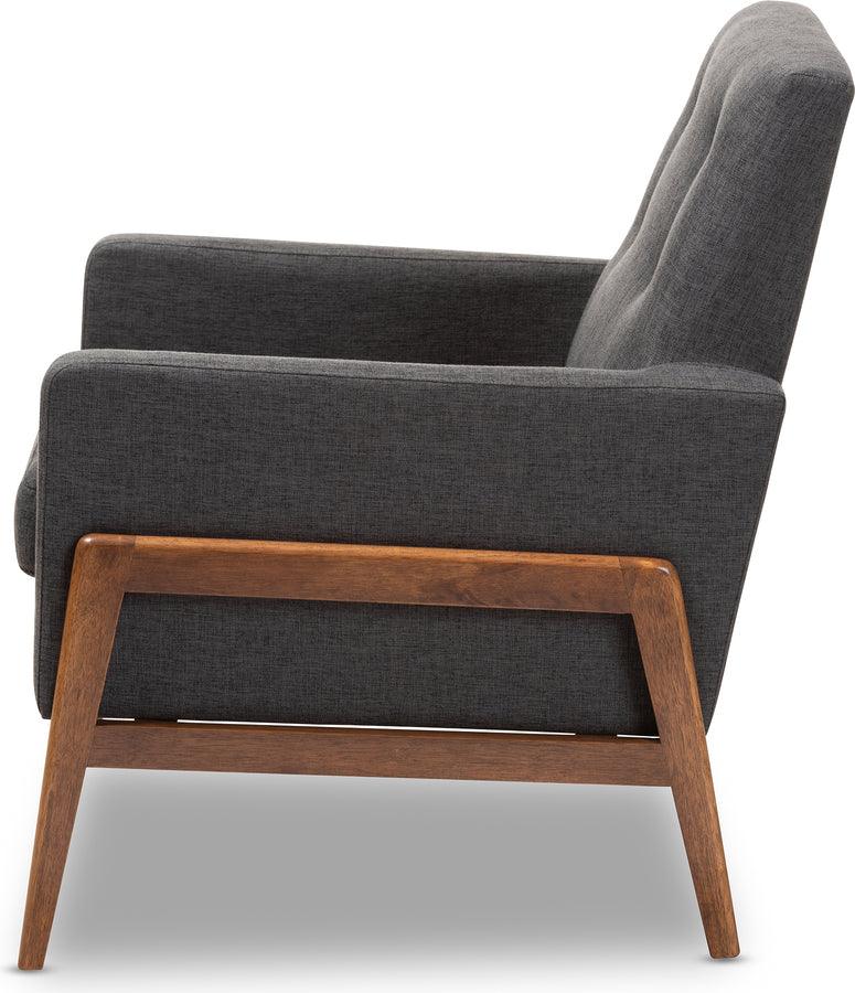 Wholesale Interiors Accent Chairs - Perris Mid-Century Modern Dark Gray Fabric Upholstered Walnut Wood Lounge Chair
