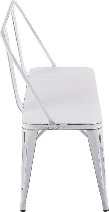 Lumisource Benches - Oregon Industrial Metal Dining/Entryway Bench with Distressed Vintage White Finish