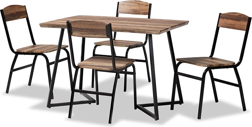 Wholesale Interiors Dining Sets - Roana Walnut Brown Finished Wood and Black Metal 5-Piece Dining Set