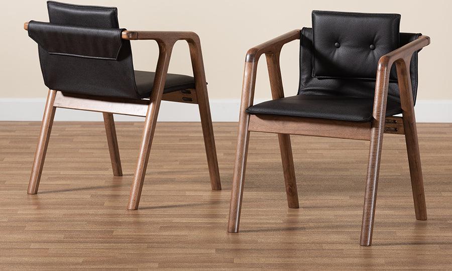 Wholesale Interiors Dining Chairs - Marcena Black Imitation Leather and Walnut Brown Finished Wood 2-Piece Dining Chair Set