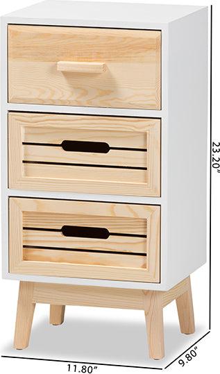 Wholesale Interiors Cabinets & Wardrobes - Kalida Mid-Century Modern Two-Tone White and Oak Brown Wood 3-Drawer Storage Cabinet