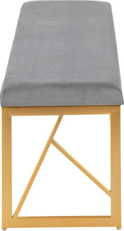 Lumisource Benches - Folia Glam Metal Bench In Gold Steel & Grey Velvet
