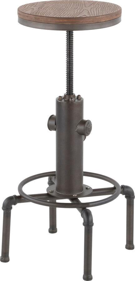 Lumisource Barstools - Hydra Industrial Barstool in Vintage Antique Metal and Brown Wood-Pressed Grain Bamboo