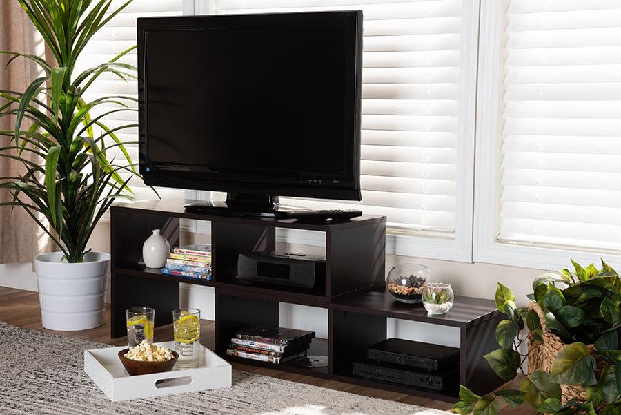 Wholesale Interiors TV & Media Units - Andor Modern and Contemporary Dark Brown Finished Adjustable 2-Piece Wood TV Stand Dark Brown