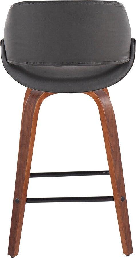 Lumisource Barstools - Fabrico Fixed-Height Counter Stool In Walnut Wood With Square Black Footrest & Grey (Set of 2)