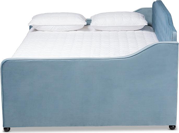 Wholesale Interiors Daybeds - Freda Light Blue Velvet & Button Tufted Queen Size Daybed
