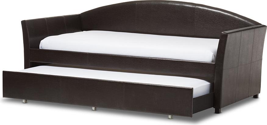 Wholesale Interiors Daybeds - London Brown Arched Back Sofa Twin Daybed with Roll-Out Trundle Guest Bed