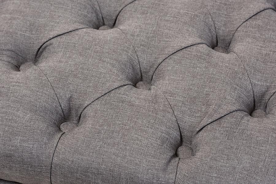 Wholesale Interiors Ottomans & Stools - Annabelle Light Grey Fabric Upholstered Walnut Wood Finished Button-Tufted Storage Ottoman