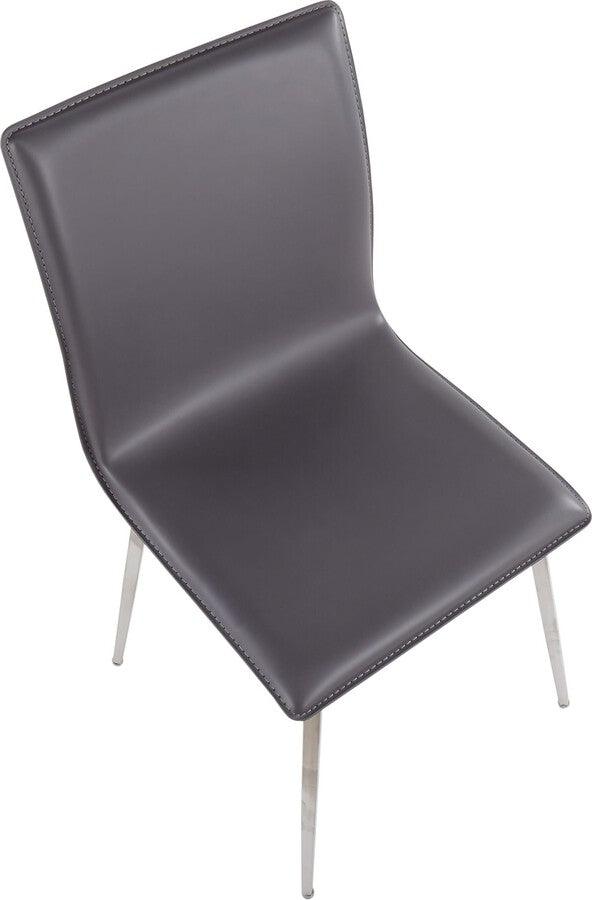 Lumisource Dining Chairs - Mason Contemporary Upholstered Chair in Brushed Stainless Steel and Grey Faux Leather - Set of 2