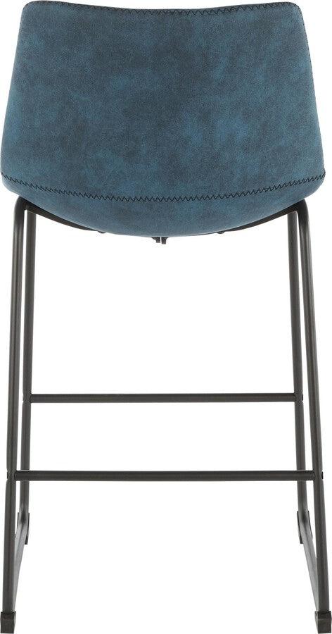 Lumisource Barstools - Duke 26" Industrial Counter Stool in Black with Blue Cowboy Fabric and Black Stitching - Set of 2