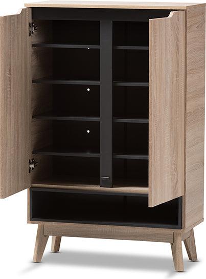 Wholesale Interiors Shoe Storage - Fella Mid-Century Modern Two-Tone Oak and Gray Wood Shoe Cabinet