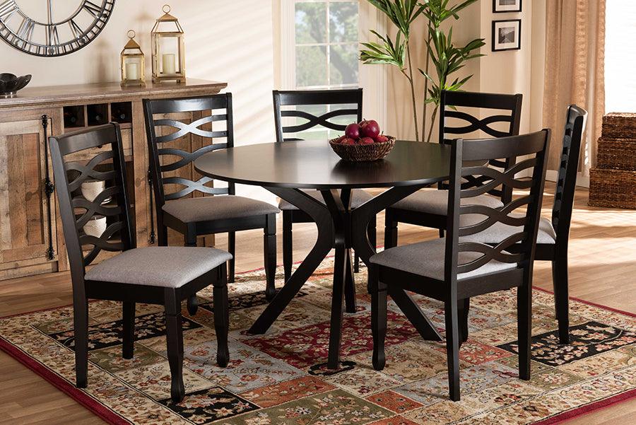 Wholesale Interiors Dining Sets - Mila Grey Fabric Upholstered and Dark Brown Finished Wood 7-Piece Dining Set