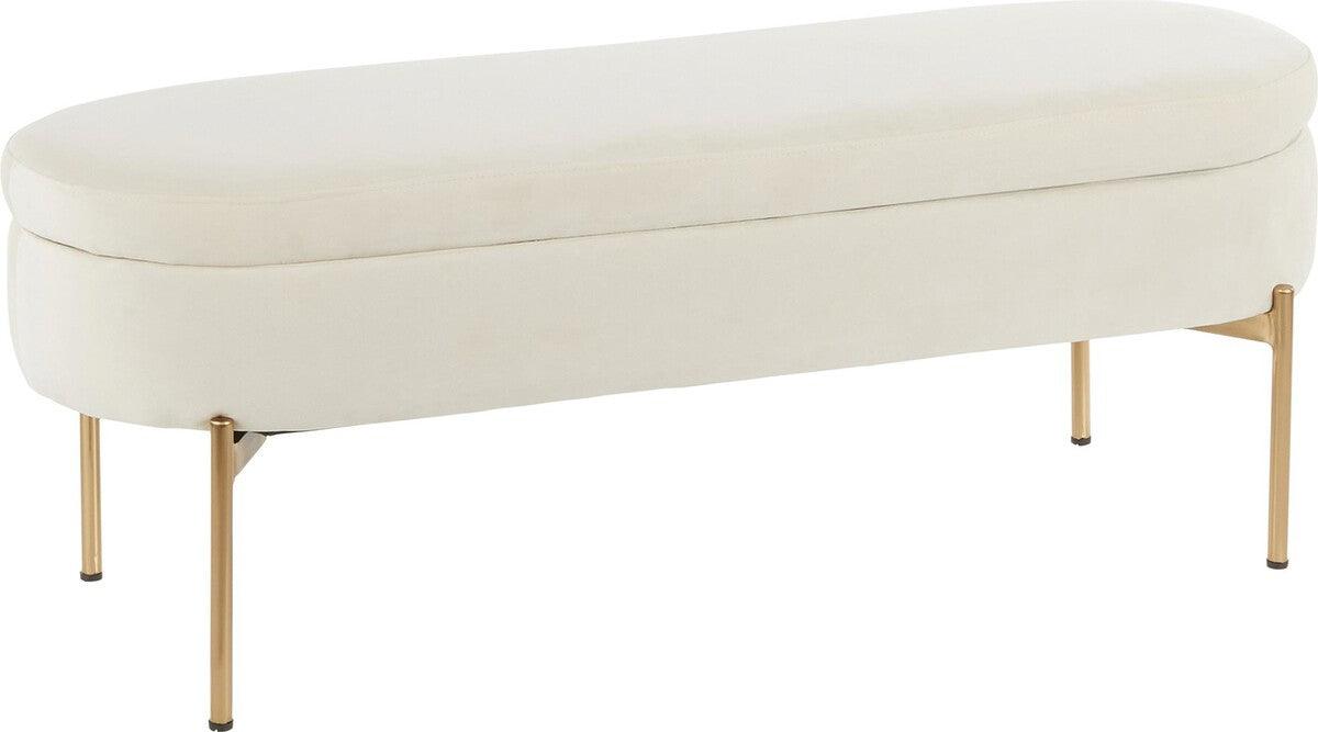 Lumisource Benches - Chloe Contemporary/Glam Storage Bench in Gold Metal and Cream Velvet