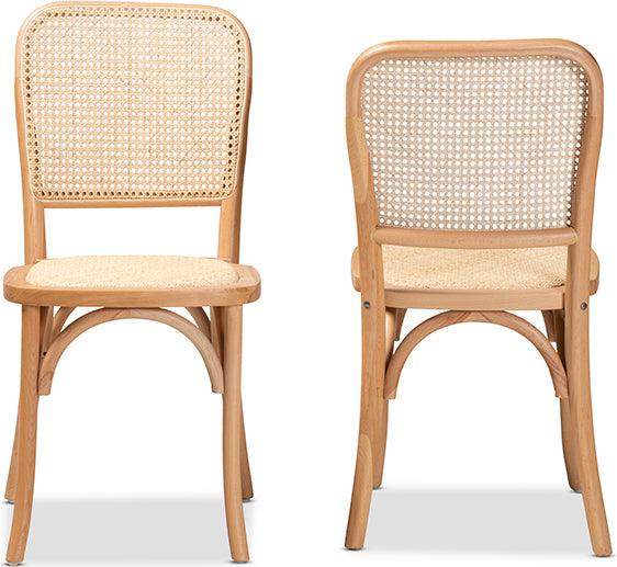 Wholesale Interiors Dining Chairs - Neah Mid-Century Modern Brown Woven Rattan and Wood 2-Piece Cane Dining Chair Set