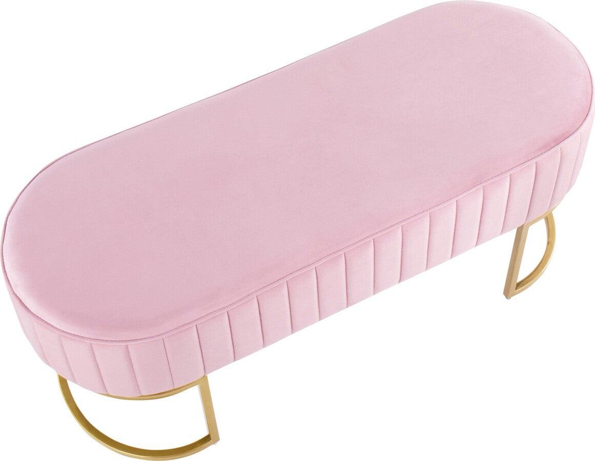 Lumisource Benches - Demi Glam Pleated Bench in Gold Steel and Pink Velvet