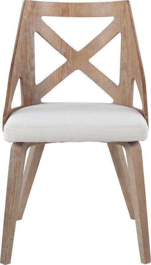 Lumisource Accent Chairs - Charlotte Farmhouse Chair In White Washed Wood & Cream Noise Fabric (Set of 2)