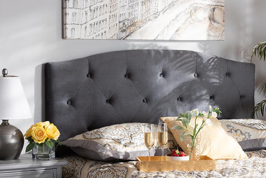 Wholesale Interiors Headboards - Leone Grey Velvet Fabric Upholstered King Size Headboard