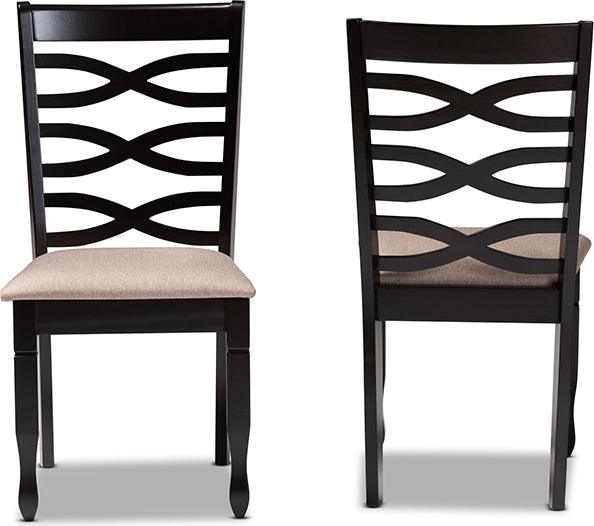 Wholesale Interiors Dining Chairs - Lanier Sand Fabric Upholstered Dark Brown Finished 2-Piece Wood Dining Chair Set