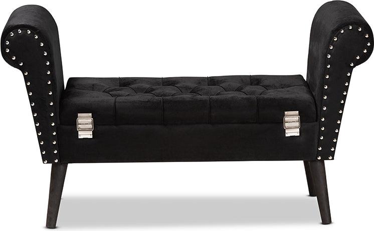Wholesale Interiors Benches - Hanayo Contemporary Glam and Luxe Black Velvet Fabric Upholstered Black Finished Wood Bench