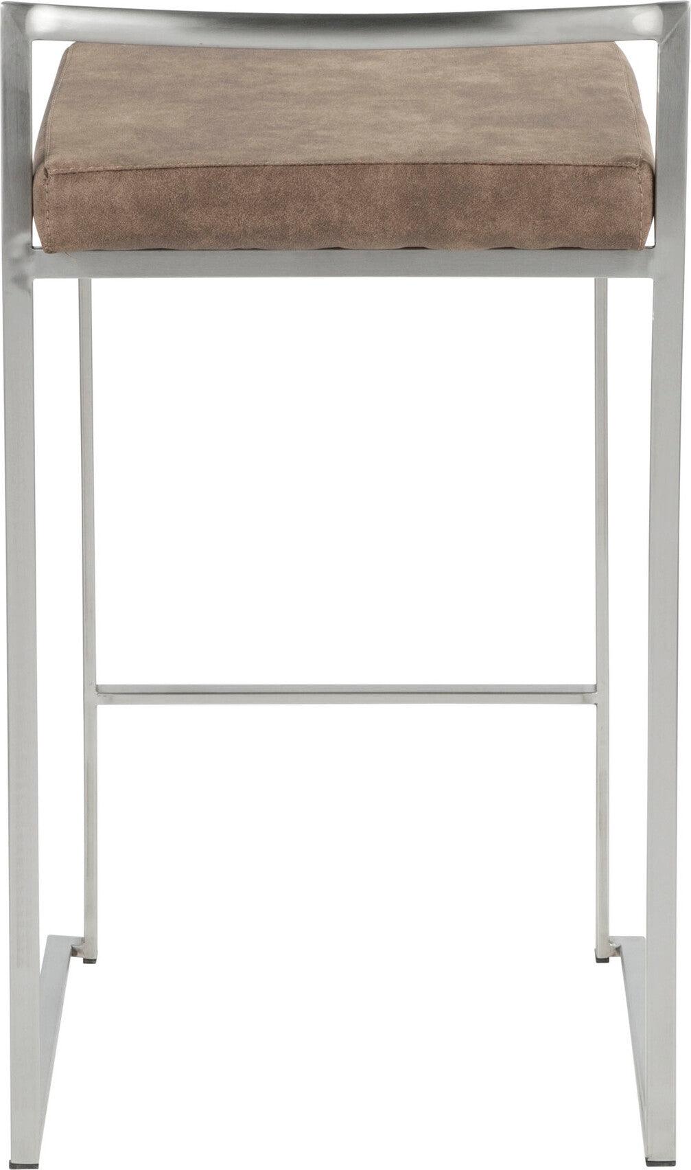 Lumisource Barstools - Fuji Stacker Counter Stool (Set of 2) Stainless Steel & Brown Cowboy