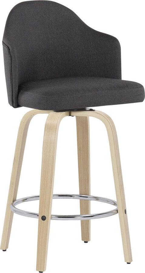 Lumisource Barstools - Ahoy Fixed-Height Counter Stool With Wood Legs & Round Chrome With Charcoal (Set of 2)