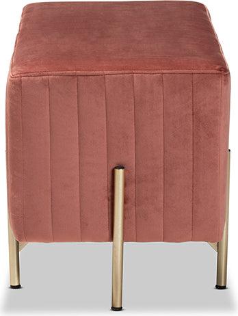 Wholesale Interiors Benches - Helaine Contemporary Glam and Luxe Blush Pink Fabric and Gold Metal Bench Ottoman