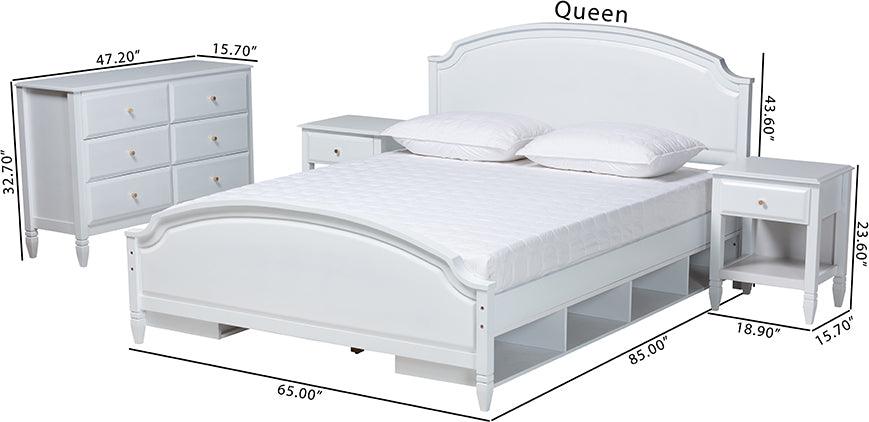 Wholesale Interiors Bedroom Sets - Elise Classic and Transitional White Finished Wood Queen Size 4-Piece Bedroom Set
