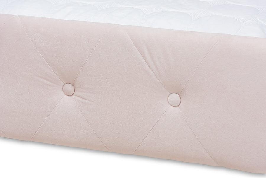 Wholesale Interiors Daybeds - Amaya Modern and Contemporary Light Pink Velvet Full Size Daybed with Trundle