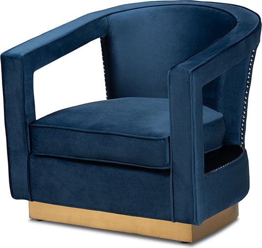 Wholesale Interiors Accent Chairs - Neville 30.3" Accent Chair Navy Blue & Gold