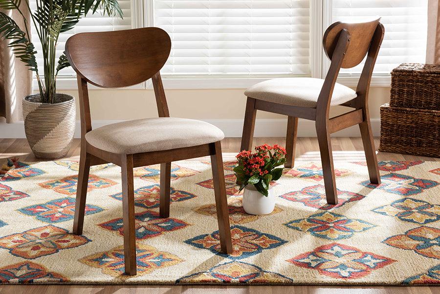 Wholesale Interiors Dining Chairs - Damara Mid-Century Modern Sand Fabric and Walnut Brown Wood 2-Piece Dining Chair Set