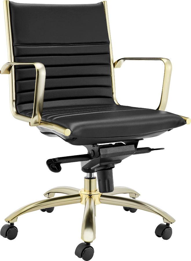 Euro Style Task Chairs - Dirk Low Back Office Chair Black & Matte Brushed Gold