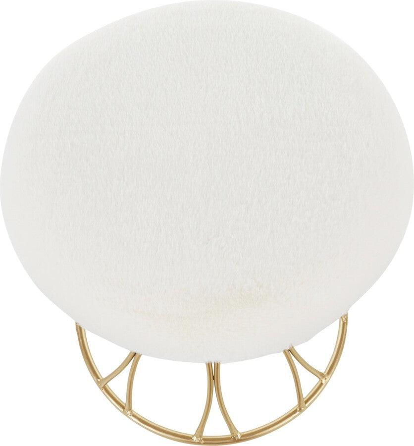 Lumisource Bedroom Vanity - Jasmine Contemporary Vanity Stool in Gold Metal and White Plush Fabric