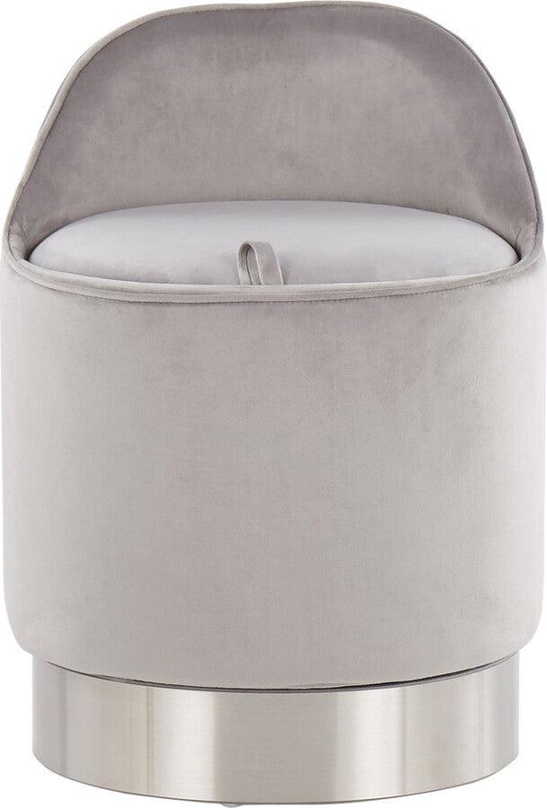Lumisource Bedroom Vanity - Marla Contemporary/Glam Vanity Stool in Chrome and Silver Velvet