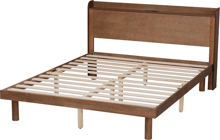 Wholesale Interiors Beds - Decker Mid-Century Modern Walnut Brown Finished Wood Queen Size Platform Bed