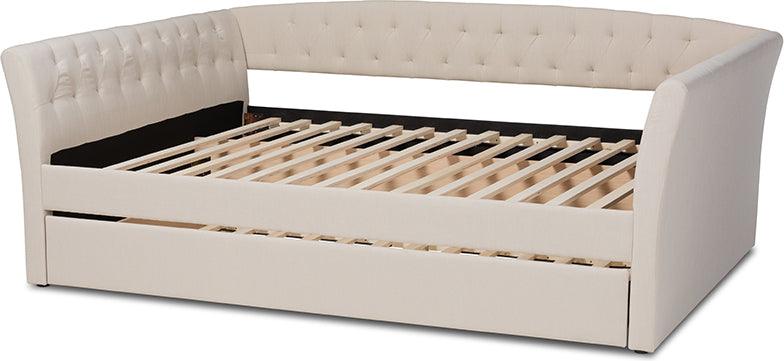 Wholesale Interiors Beds - Delora Contemporary Beige Fabric Full Size Daybed with Roll-Out Trundle Bed
