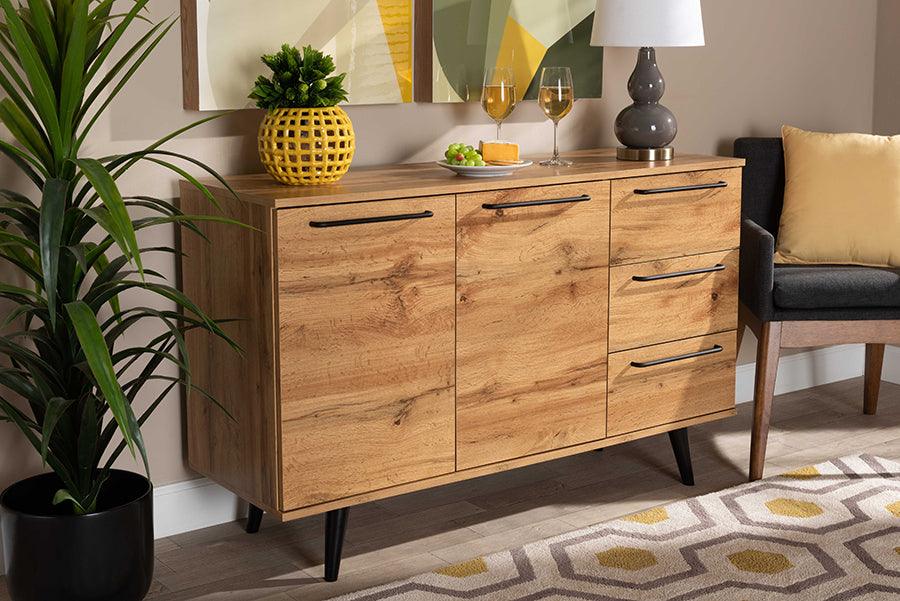 Wholesale Interiors Buffets & Sideboards - Radley Contemporary Transitional Oak Brown Wood 3-Drawer Sideboard Buffet