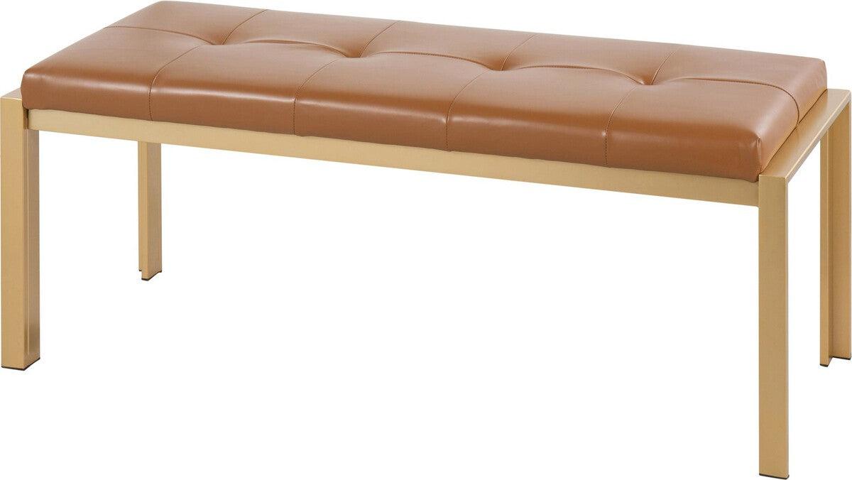 Lumisource Benches - Fuji Contemporary Bench In Gold Metal & Camel Faux Leather