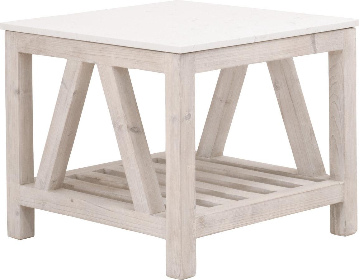 Essentials For Living Side & End Tables - Spruce End Table White Wash Pine & White Quartz
