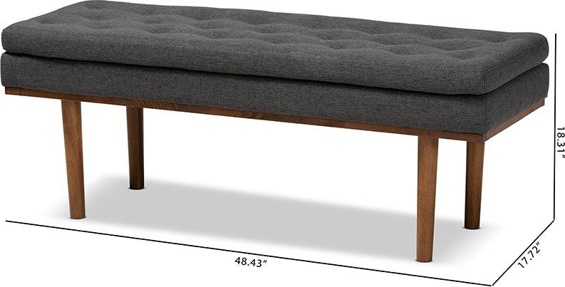 Wholesale Interiors Benches - Arne Mid-Century Modern Dark Grey Fabric Upholstered Walnut Finished Bench