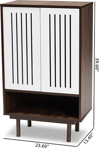 Wholesale Interiors Shoe Storage - Meike Two-Tone Walnut Brown and White Finished Wood 2-Door Shoe Cabinet