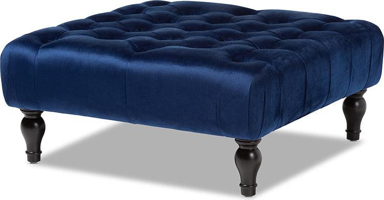 Wholesale Interiors Ottomans & Stools - Keswick Transitional Blue Velvet Fabric Upholstered Button Tufted Cocktail Ottoman
