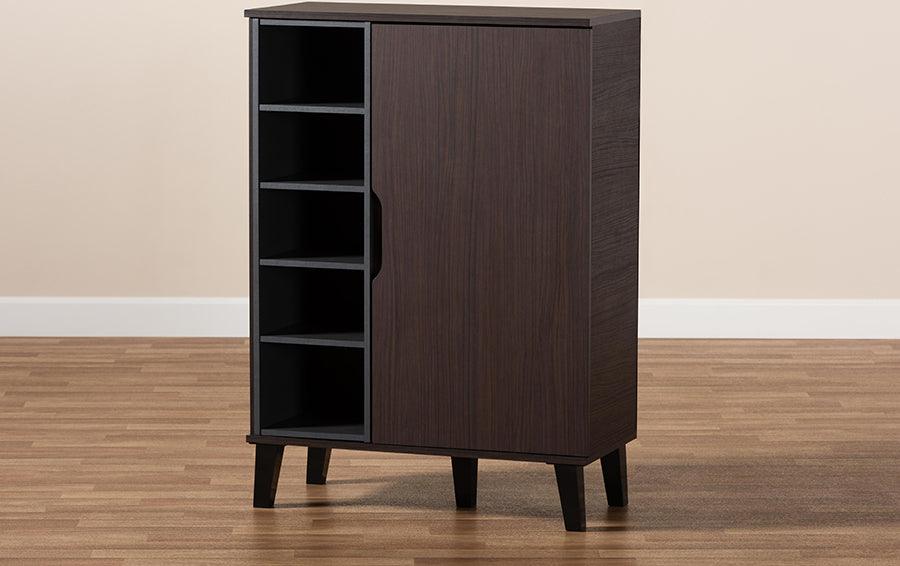 Wholesale Interiors Shoe Storage - Idina Two-Tone Dark Brown and Grey Finished Wood 1-Door Shoe Cabinet