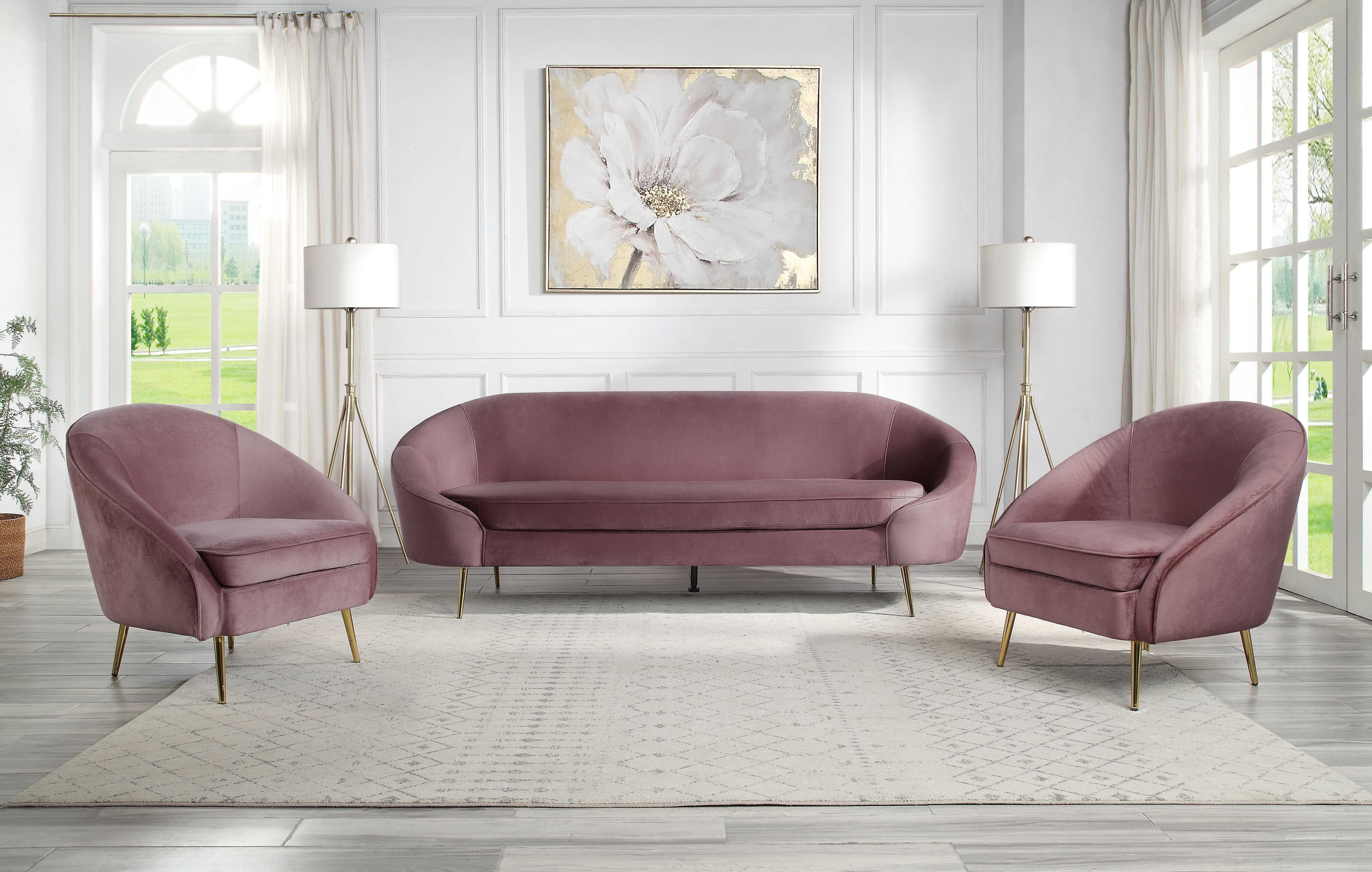 ACME Furniture Sofas & Couches - ACME Abey Sofa, Pink Velvet